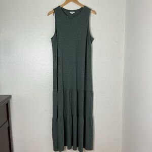 J Jill Fatigue Green Sleeveless Tiered Maxi Dress Size Large Modal Blend